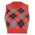 thumbnail image 4 of Unir Womens Sleeveless Sweater Vest Classic V Neck Argyle Plaid Knit Cropped Tank Basic Preppy Everyday Layering Top S-M-L 1 Piece, 4 of 7