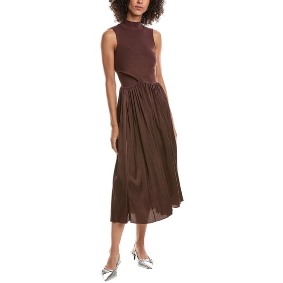 Derek Lam 10 Crosby womens Maizie Mock Neck Pleated Sweaterdress, xs, Brown