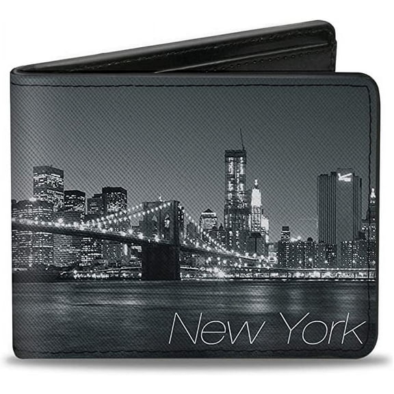 Buckle-Down Wallet, Bifold, New York Brooklyn Bridge Skyline, Vegan Leather