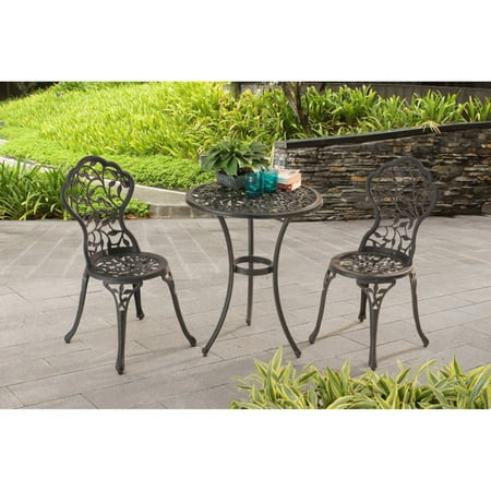 French Style Bistro Set Sunjoy Vinely Outdoor 3PC Bistro Set, Antique Style Aluminum Table and Chairs Dinning Set, Black ()