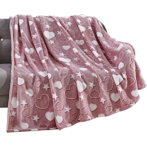 Elegant Comfort Glow in the Dark Lightweight Throw Blanket-All Season Decorative Perfect Gift for Kids Throw Blankets, 50 X 60 inches, My Heart and Star