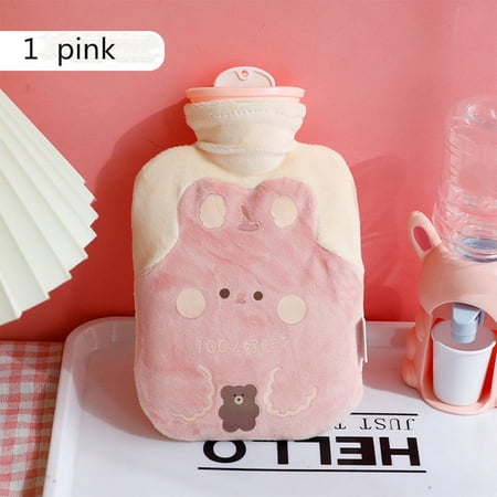 With  cover Winter Water Heating Pad Warm Belly Silica  Gel Hand Warmer Water Bag Water Injection Water Bottle PINK 1