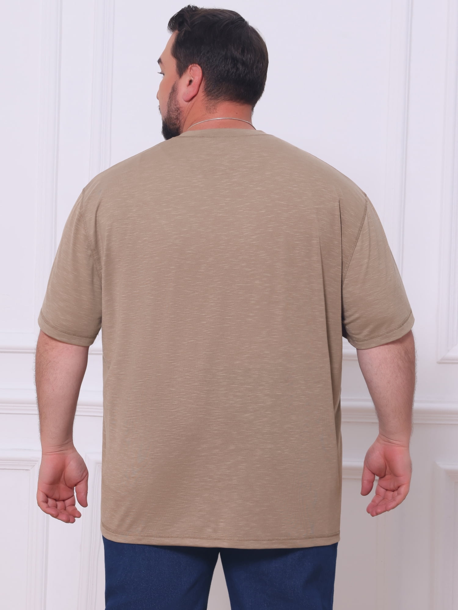 DARING DIVA Men's Big Tall Henley Shirts Button Down Short Sleeve T-Shirt 5XL Light Brown