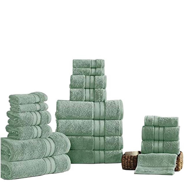 The Urban Port BM222878 Bergamo Spun Loft Towel Set with Striped Pattern, Green - 18 Piece