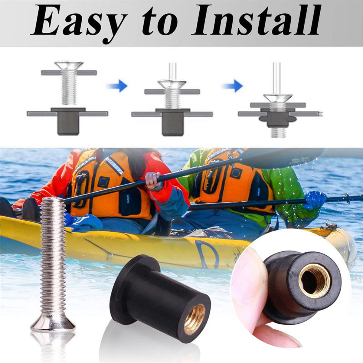 72 Pairs /M5/M6 Neoprene Well Nuts with Stainless Steel Screw Rubber Well Nuts Kayak Brass Copper Bolts Well Nut Kit