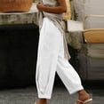 thumbnail image 6 of QUNYINEY Cotton Linen Womens Pants Wide Leg White Casual Pants Loose Fit Summer with Pockets Elastic Waist Drawstring Pants, 6 of 9
