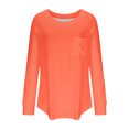 thumbnail image 4 of Lovzfmll Ladies Tops and Blouses, Womens Long Sleeve Round Neck Shirts Basic Tee Fall Tops Outfits Loose Clothes Fashion Casual Solid Drop Shoulder Raglan Sleeve Tops Shirt With Poket Light Orange S, 4 of 5