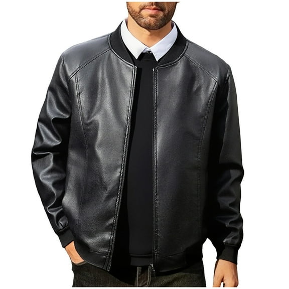 ZUKMRJPC Mens Faux Leather Jacket Full Zip Classic Vintage Solid Color Motorcycle Jackets Casual Lightweight Slim Fit Bomber Jackets