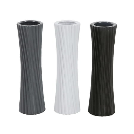 Ribbed Ceramic - Decmode Set of 3 contemporary 13 inch ribbed ceramic vases, Gray, White, Black