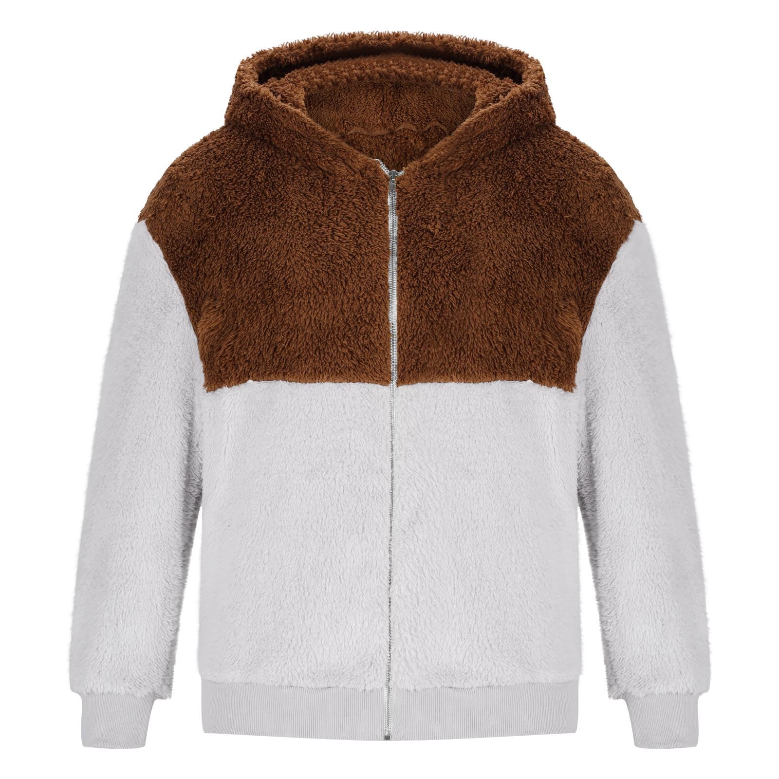 BXINGOHAI Mens Fuzzy Sherpa Pullover Hoodies Full Zip Up Fluffy Big and Tall Hooded Sweatshirts with Pockets Brown,4XL