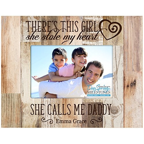 LifeSong Milestones Personalized Gifts for Dad Custom Picture Frame There's This Girl she Stole My Heart and he Calls me Daddy (Distressed Dark Faux Barnwood)