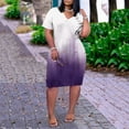 thumbnail image 4 of Robes pour Femmes Mode Imprimée Col en V Confortable Manches Courtes Longueur Genou avec Poches Robe de Printemps Violette L, 4 of 4