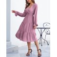 thumbnail image 7 of Women's Spring Dress, Long Sleeve Mini Tunic Casual V Neck Wedding Guest Dresses, 7 of 7