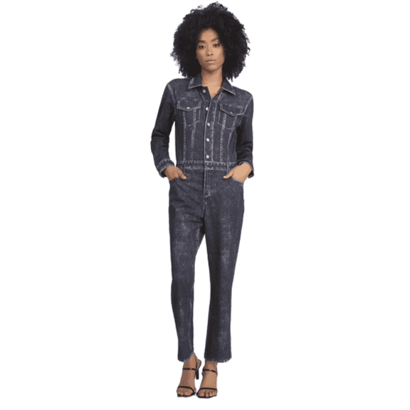 Women's Denim Jumpsuit Long-Sleeve Printed Denim Athleisure Black