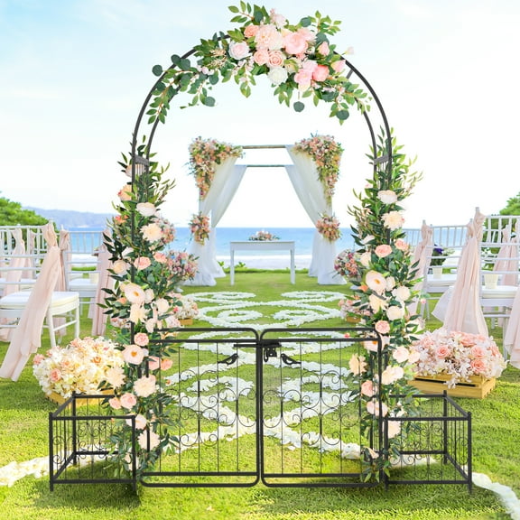 Zimtown Metal Garden Arch 7 Ft Garden Arbor w/ Planters for Climbing Plant Outdoor Wedding