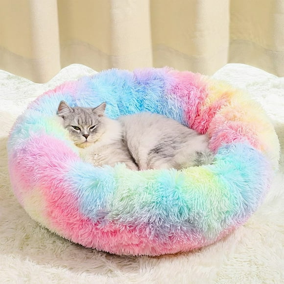 Dvkptbk Cats Beds for Indoor Cats Dog Beds for Small Medium Dogs Round Plush Faux Cats Bed Thick Bottom Keep Pet Off The Cold Tile