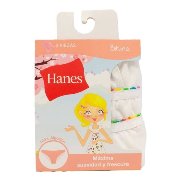 Bikinis Hanes para Niña Diseño Liso Blanco 3 Piezas Talla 8