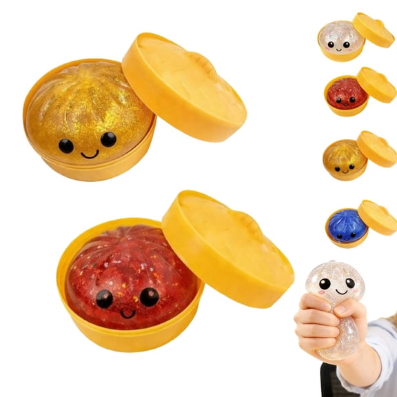 Glitter Dumpling Anxiety Relief Squeeze Toys - Sparkling Stress Relief Collectible & Desktop Accessory for Adults,(Gold Red)