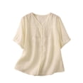 thumbnail image 1 of Tops de Bikini para las Mujeres, Botón Bordado de Verano de Manga Corta con Cuello en V Camiseta para Uso Diario Casual, Tops de Traje de Baño para las Mujeres, 1 of 3