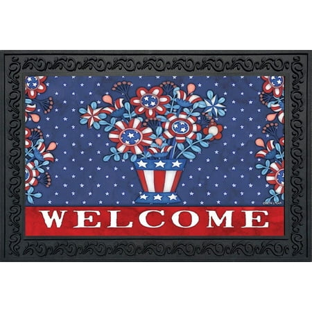 - Patriotic Planter Welcome Doormat Indoor Outdoor Floral 4th of July 18