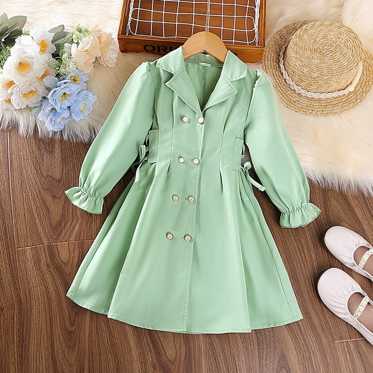 KYAIGUO Toddler Girls Spring Autumn Trench Coat Dress Kids Double