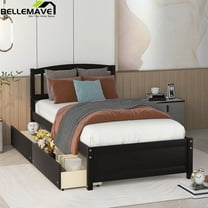 Bellemave Twin Size Platform Bed with 2 Storage Drawers,Solid Wood Twin Bed Frame with Headboard,Storage Bed with Slat Supports for Teens, Adults,Espresso