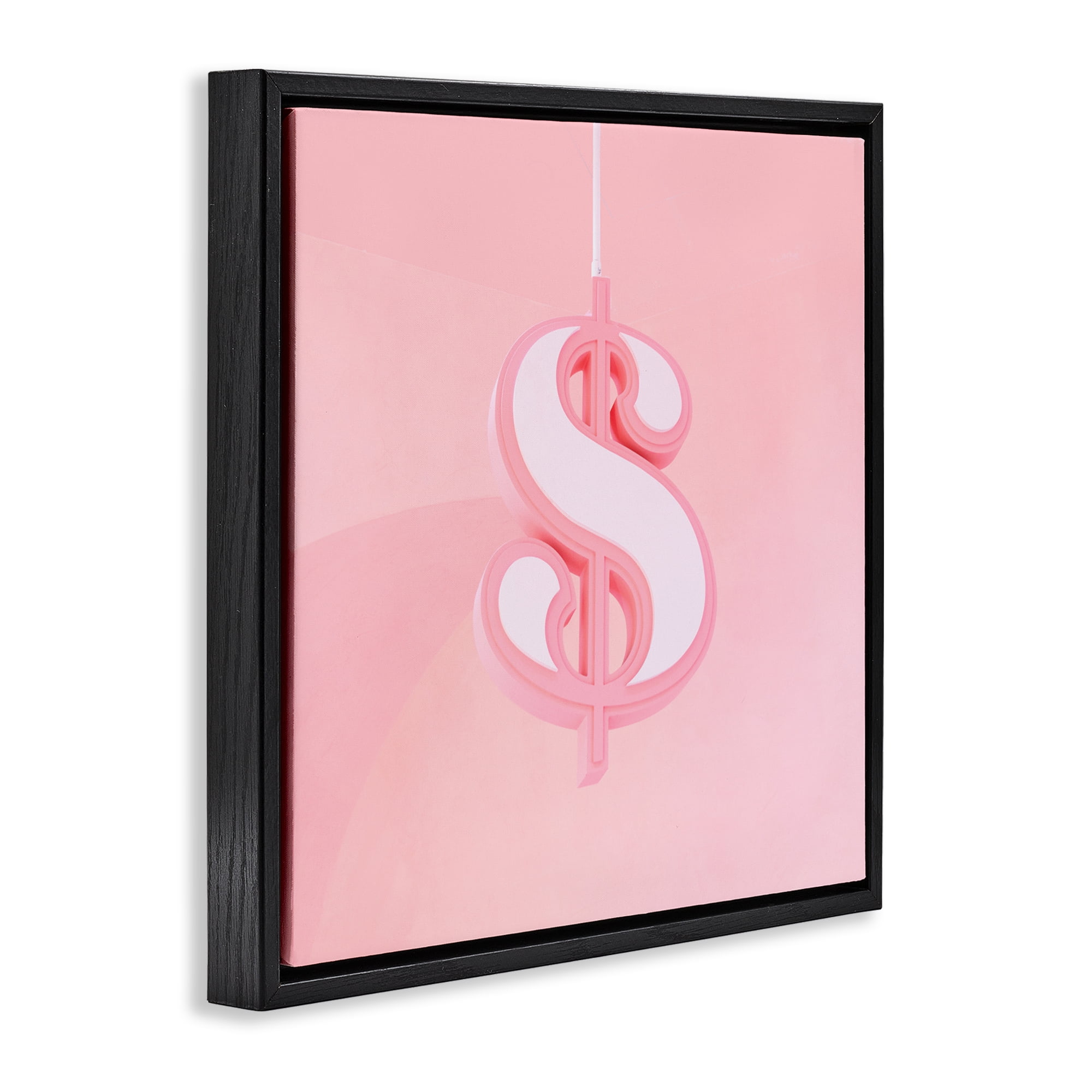 Pink Pastel Dollar Sign Black Framed Floater Canvas Wall Art, design by LISH Creative