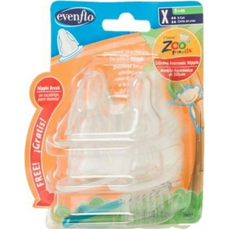 Evenflo Zoo Friends 4 Count Silicone Anatomic Nipple with Brush, Fast Flow (Discontinued by Manufacturer)