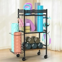 Rack Stand Only, Home Weight Rack for Dumbbells Kettlebells Yoga Mat, Home Gym Storage Rack with Wheels and Hooks, Space Saving Workout Equipment Organizer.