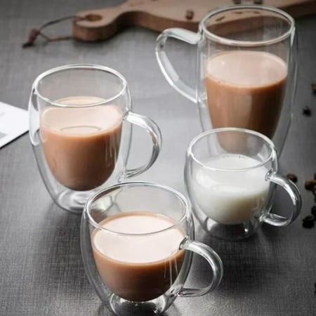 

Clear High Borosilicate Glass Mug with Handle - Heat Resistant Double Wall Coffee Milk Juice Water Cup - Coffeeware Lover Gift