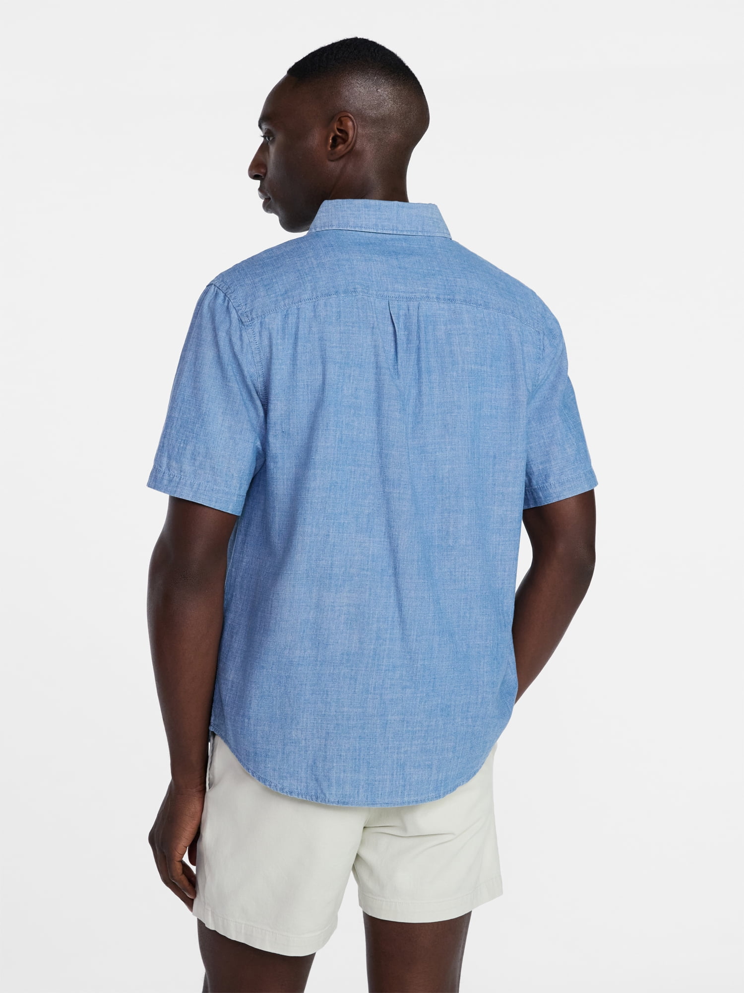 George Men's & Big Men's Modern Fit Chambray Button Up Shirt with Short Sleeves, Sizes XS-5XL