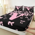 thumbnail image 3 of jejeloiu Initial Letter V Full Size Sheets,Kawaii Bow Bowknot Bed Sheets,Light Pink Black Sheet Sets For Girls,Breathable Bedroom Decoration,4pcs, 3 of 7