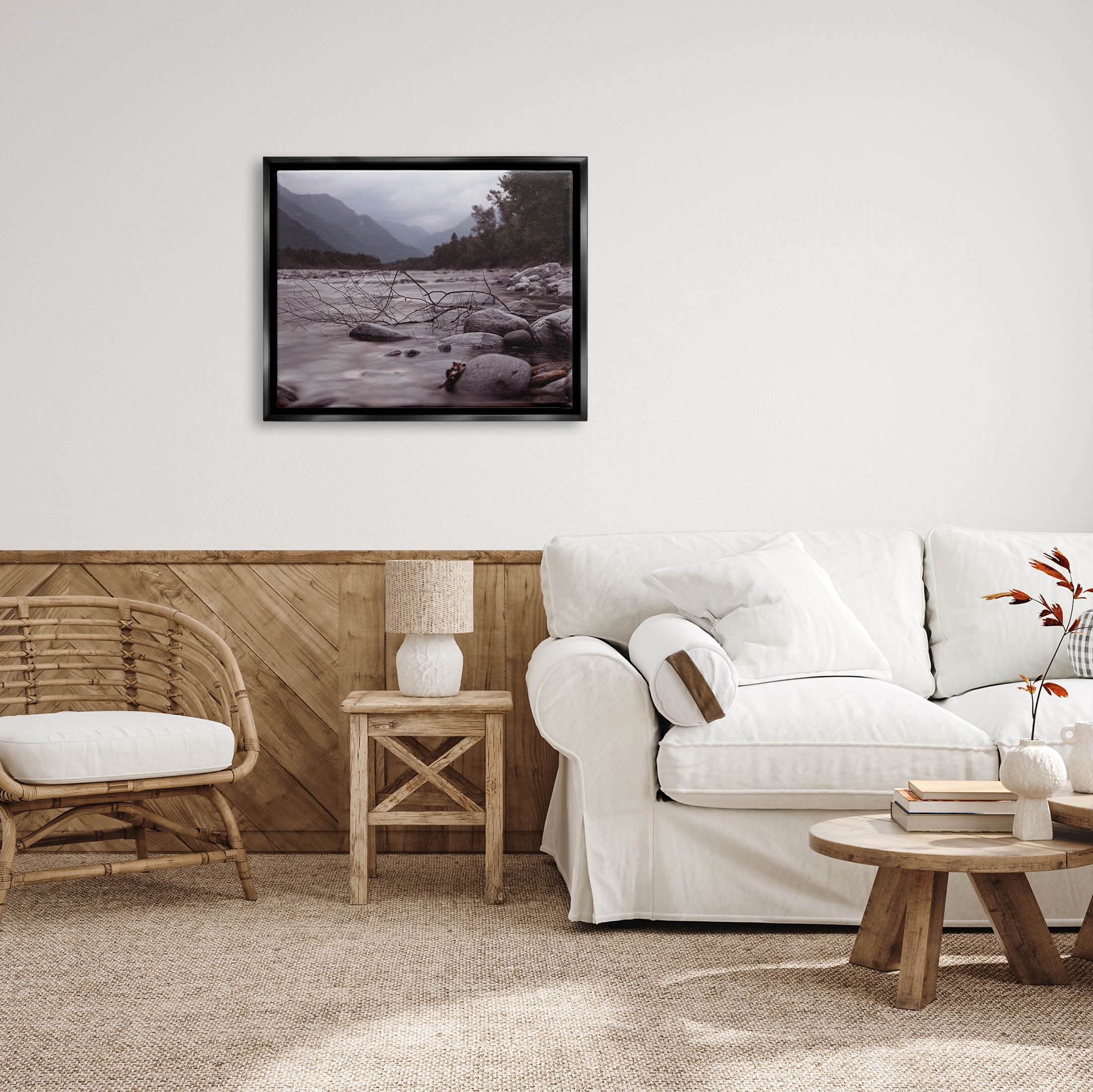 Stupell Industries Woodland Nature Mountain Creek Photograph Jet Black Floating Framed Canvas Print Wall Art, Design by Lil' Rue