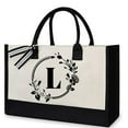 thumbnail image 1 of Canvas Handbag Letters Flower Portable Beach Shoulder Shopping Totes (V), 1 of 9