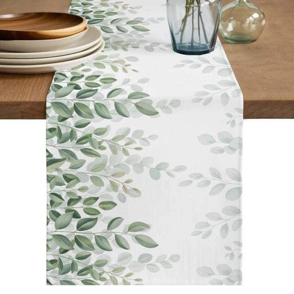 Table Runner 36 Inches Long for Kitchen Dining, Spring Emerald Green Eucalyptus Dresser Scarf Farmhouse, Dining Table Decorations for Wedding/Parties, Botanical Leaf Country 13 x 36 In