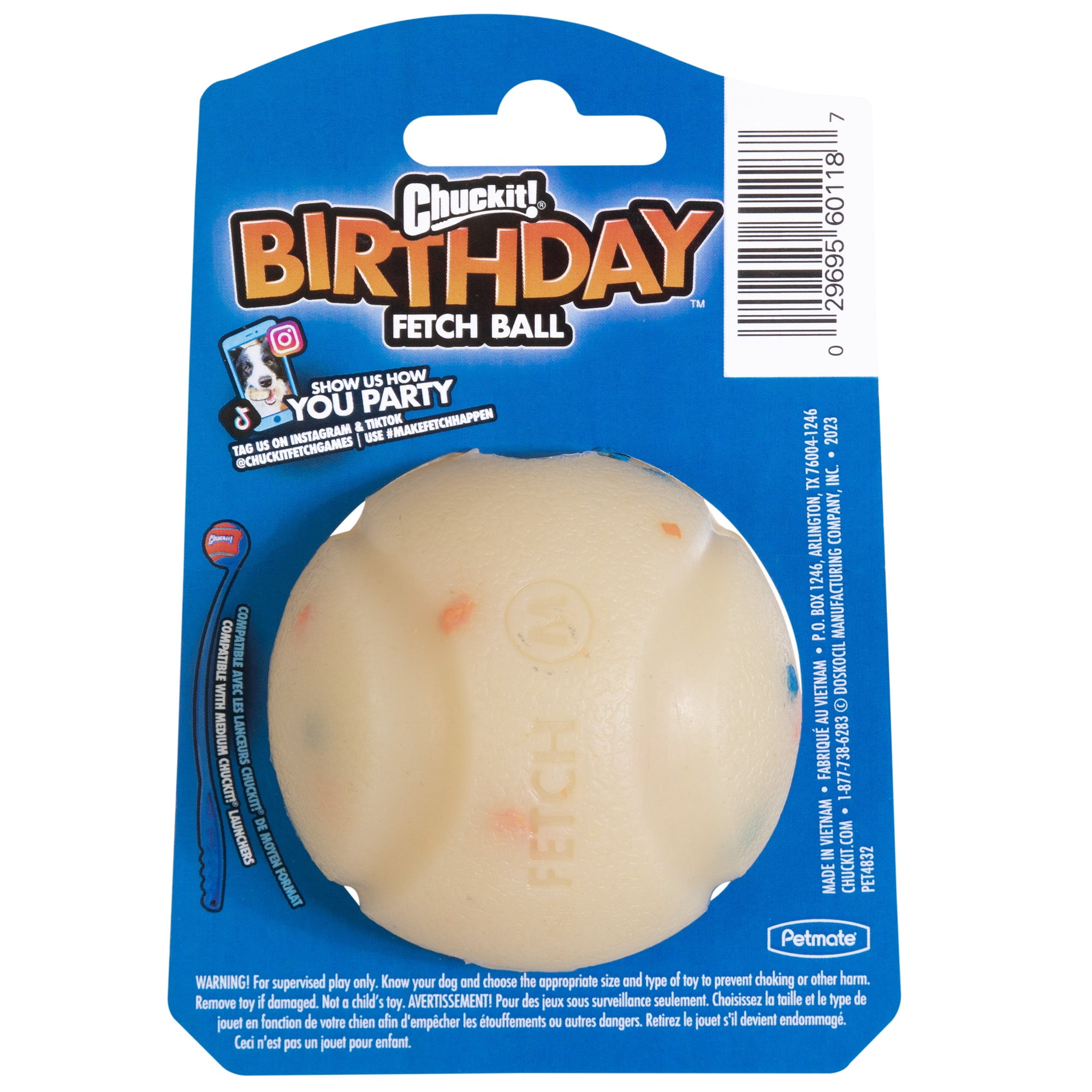 Chuckit! Birthday Fetch Dog Ball, Medium 2.5" Fetch Toy for Dogs, for Pets 20-60 lbs, Pack of 1, Multicolor
