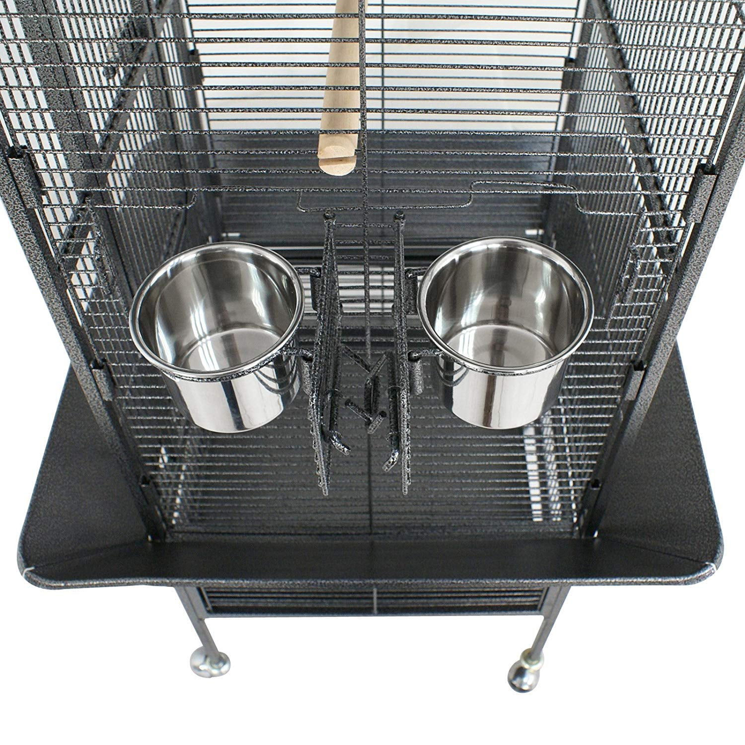 ZENSTYLE 61" Large Bird Cage with Rolling Stand Parrot Cage Pet House Wrought Iron Birdcage, Black
