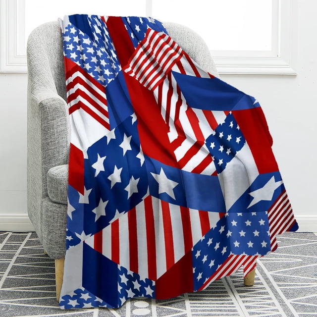 Independence Day Blanket Party Blanket Flannel Bed Blanket USA Flag Day Themed Sofa Throw Blanket