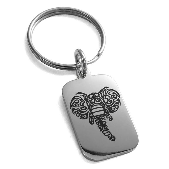 Stainless Steel Juggernaut Elekhant Engraved Small Rectangle Dog Tag Charm Keychain Keyring