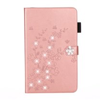 ELEHOLD Slim Leather Case for iPad 10th Gen 10.9" 2022, Embossed Flowers Pattern Glitter Diamond Card Slots Kickstand Magnetic Clasp Multi-Functional Folio Case,Rosegold