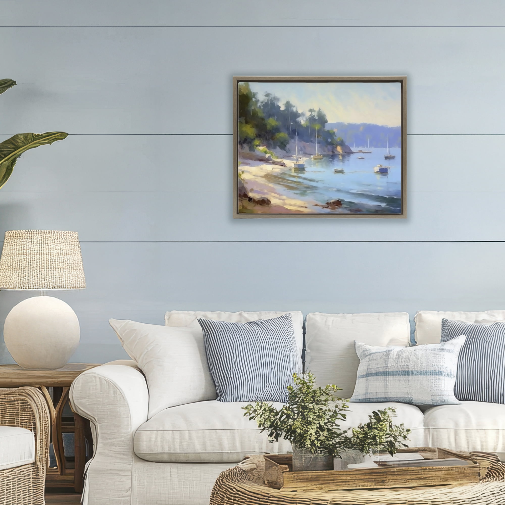 Stupell Industries Near The Shore Summer Sailing Brown Framed Floater Canvas Wall Art, design by Creative Studio