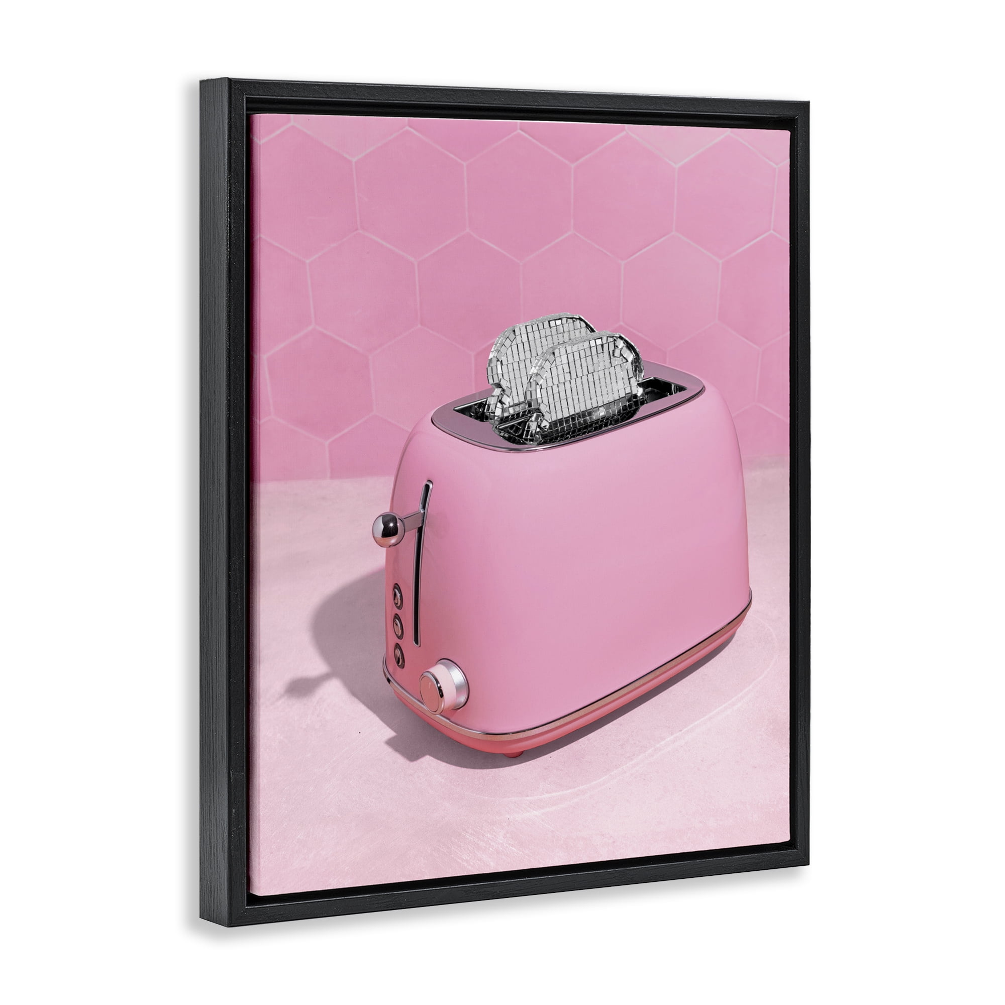 Stupell Industries Disco Toaster over Pink Black Framed Floater Canvas Wall Art, design by LISH Creative