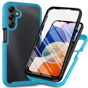 Galaxy A15 5G Case with Built in Screen Protector,Dteck Full-Body Shockproof Rubber Hybrid Protection Crystal Clear PC Back Protective Phone Case Cover for Samsung Galaxy A15,Blue