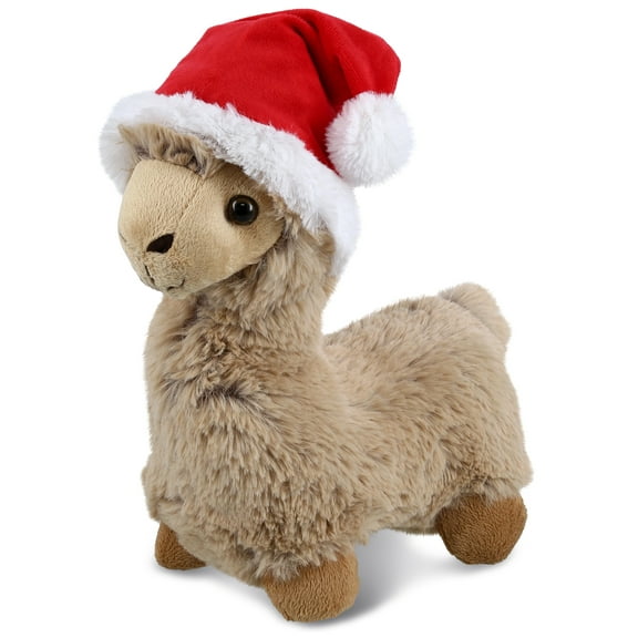 DolliBu Santa Beige Llama Stuffed Animal Plush Toy - Super Soft Farm Animal Dress Up with Red Santa Claus Outfit, Farm Life Holiday Christmas Gift - 11 Inches