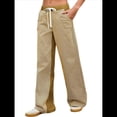 thumbnail image 2 of Pantalones de Rayas de Tiro Bajo para Mujer, Vaqueros Bohemios de Pierna con Cordón Ajustable, Tendencia 2025 Amarillo XL, 2 of 9