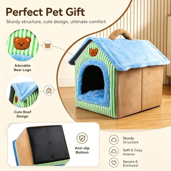 Large Foldable Dog Cave Bed for Small Medium Dogs Cats, Mohdy Soft Plush Warm Enclosed Kennel Hut, Removable Washable Cushion, All Season Cozy Pet Sofa, 22"x20"x18"