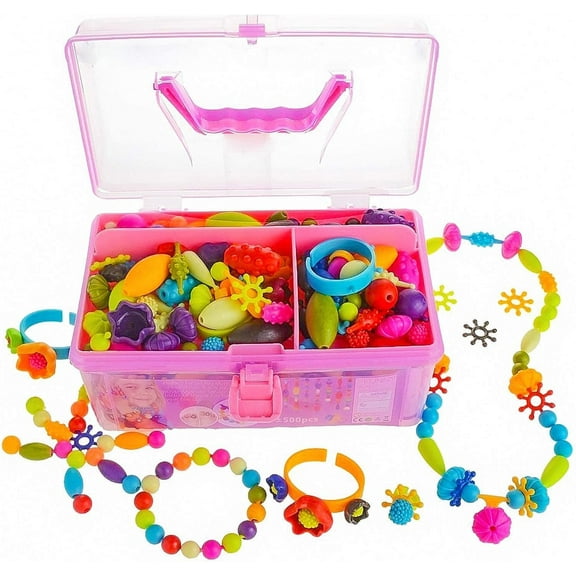 Pop Beads - Jewelry Making Kit for 3 4 5 6 7 8 Year Old Little Girls - Arts and Crafts Toys for Kids Age 4yr-8yr - Necklace Bracelet Creativity Snap Set Top Best Christmas Birthday Gifts (500pcs)