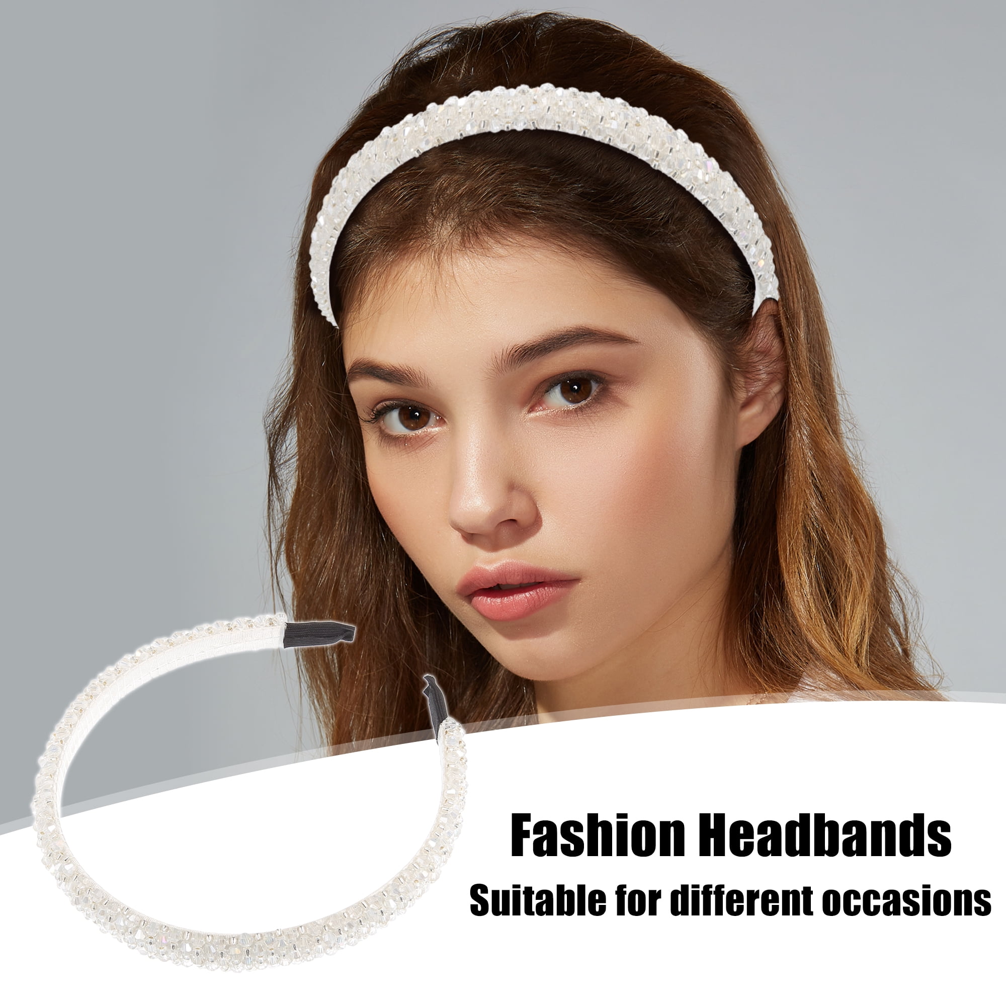 Unique Bargains Faux Crystal Headband 0.59 Inch Wide White