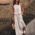 thumbnail image 2 of Ladies Round Neck Sleeveless Split Maxi Dress Classic Solid Color Flowy Design, 2 of 5