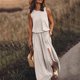 thumbnail image 2 of Vestido largo sin mangas con cuello redondo y abertura para mujer - Vestido de novia de playa fluido de color liso, 2 of 5